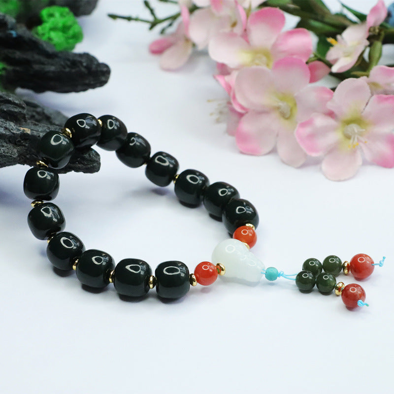 Dark Taqing Hetian Jade & White Agate Bracelet