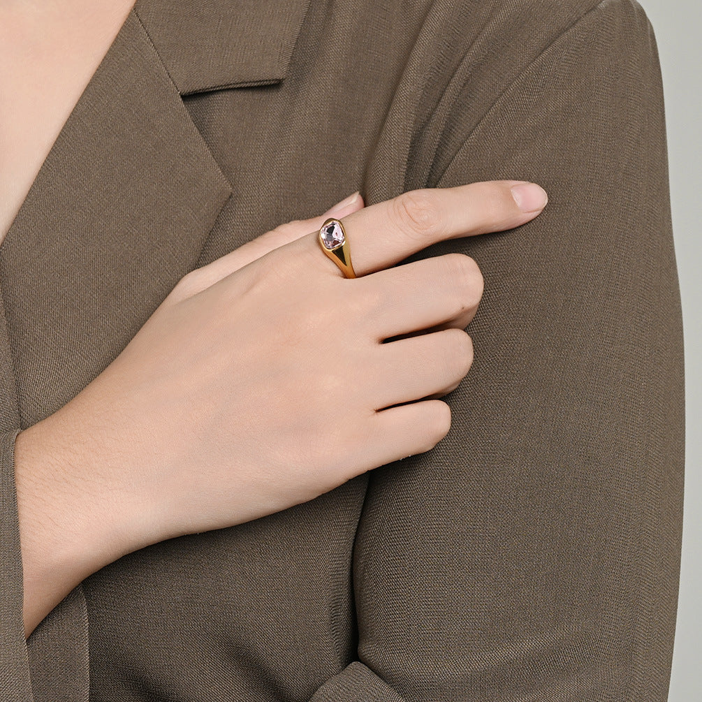 Planderful Square Zircon Ring For Women Titanium Steel Gold Plated Light Luxury Jewelry