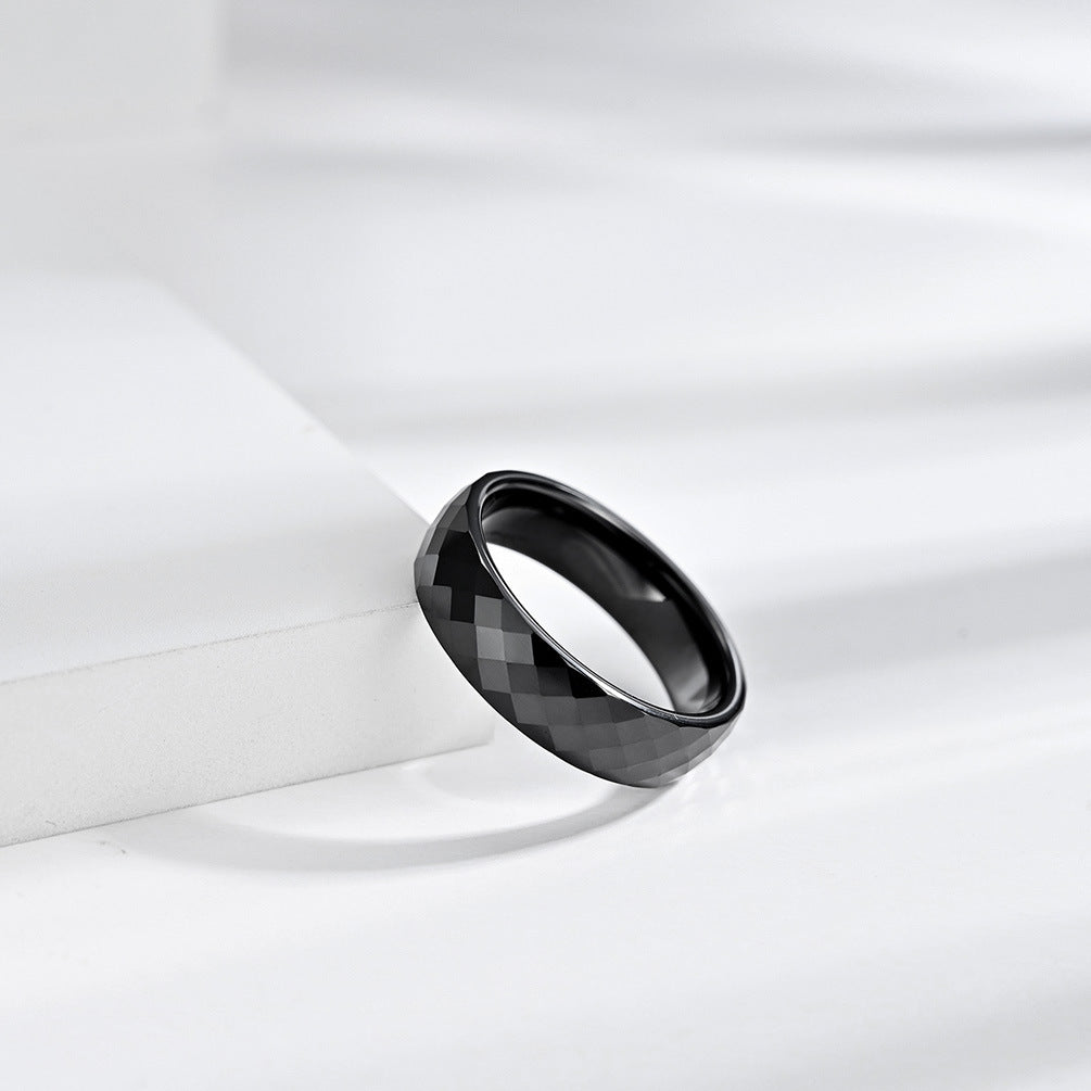 Rhombus Turtle Face Zirconia Ceramic Black Ring for All