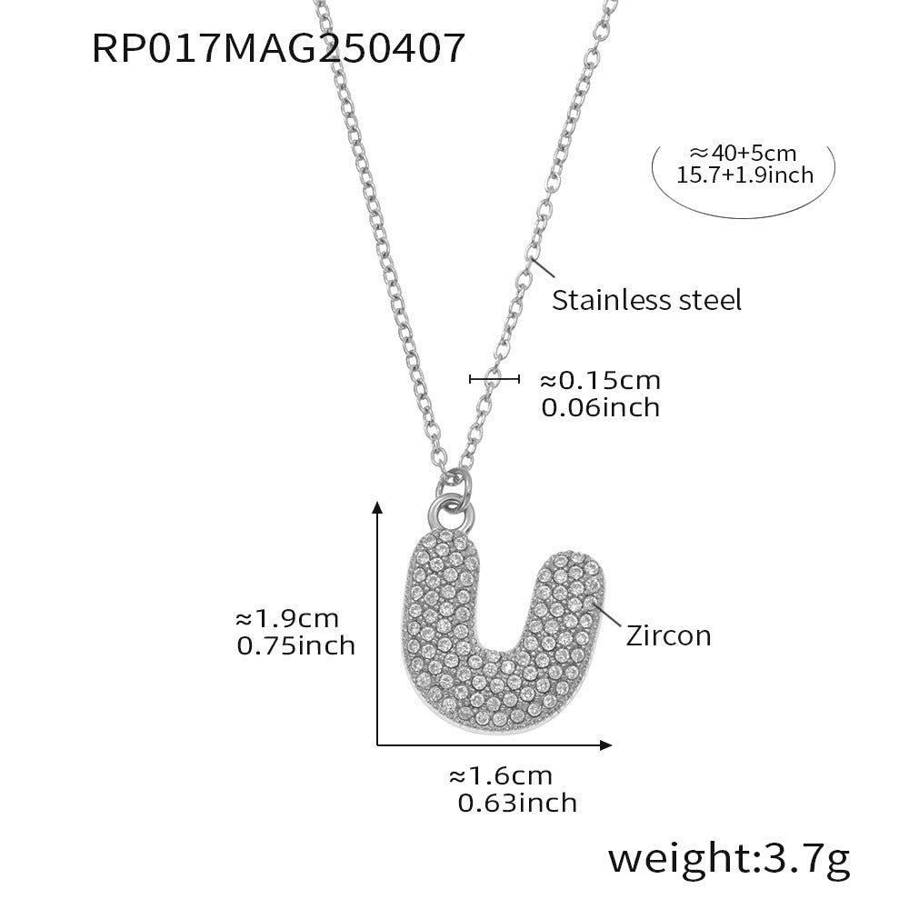 Planderful 26 Letter Zircon Necklace Gold Plated Hip Hop