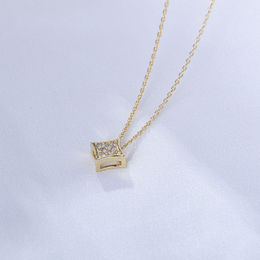 Neckwear Geometric Square Inlaid Zircon Pendant Necklace Sterling Silver Design Sense