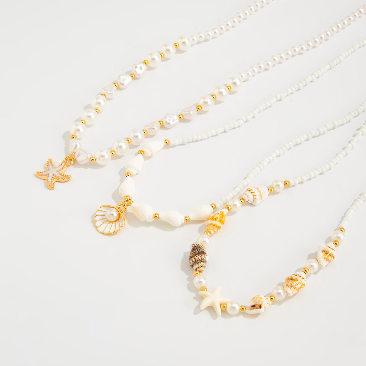 Scallop, Starfish & Pearl-Style Beach Necklace