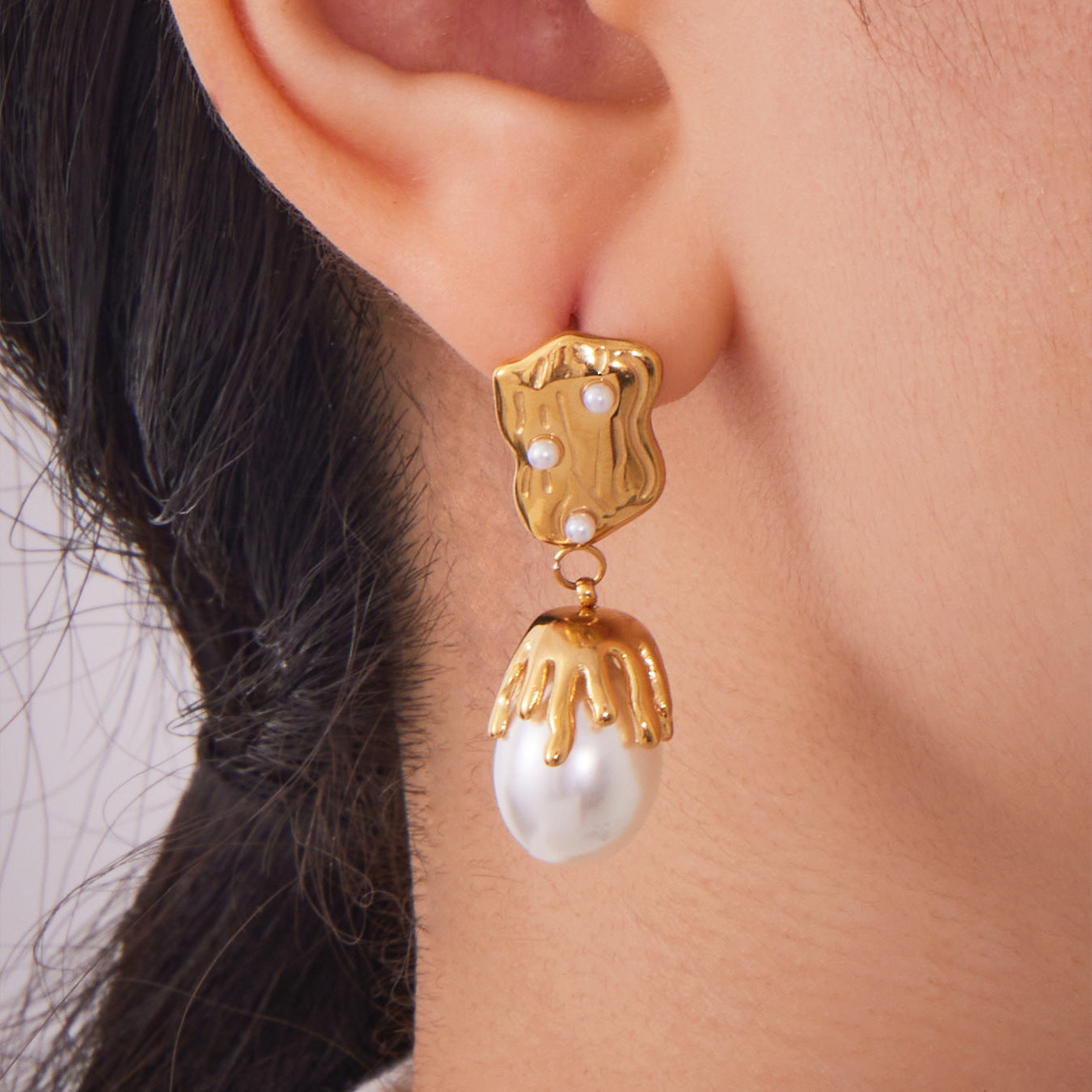 Planderful Baroque Pearl Earrings For Women 18K Gold Plated