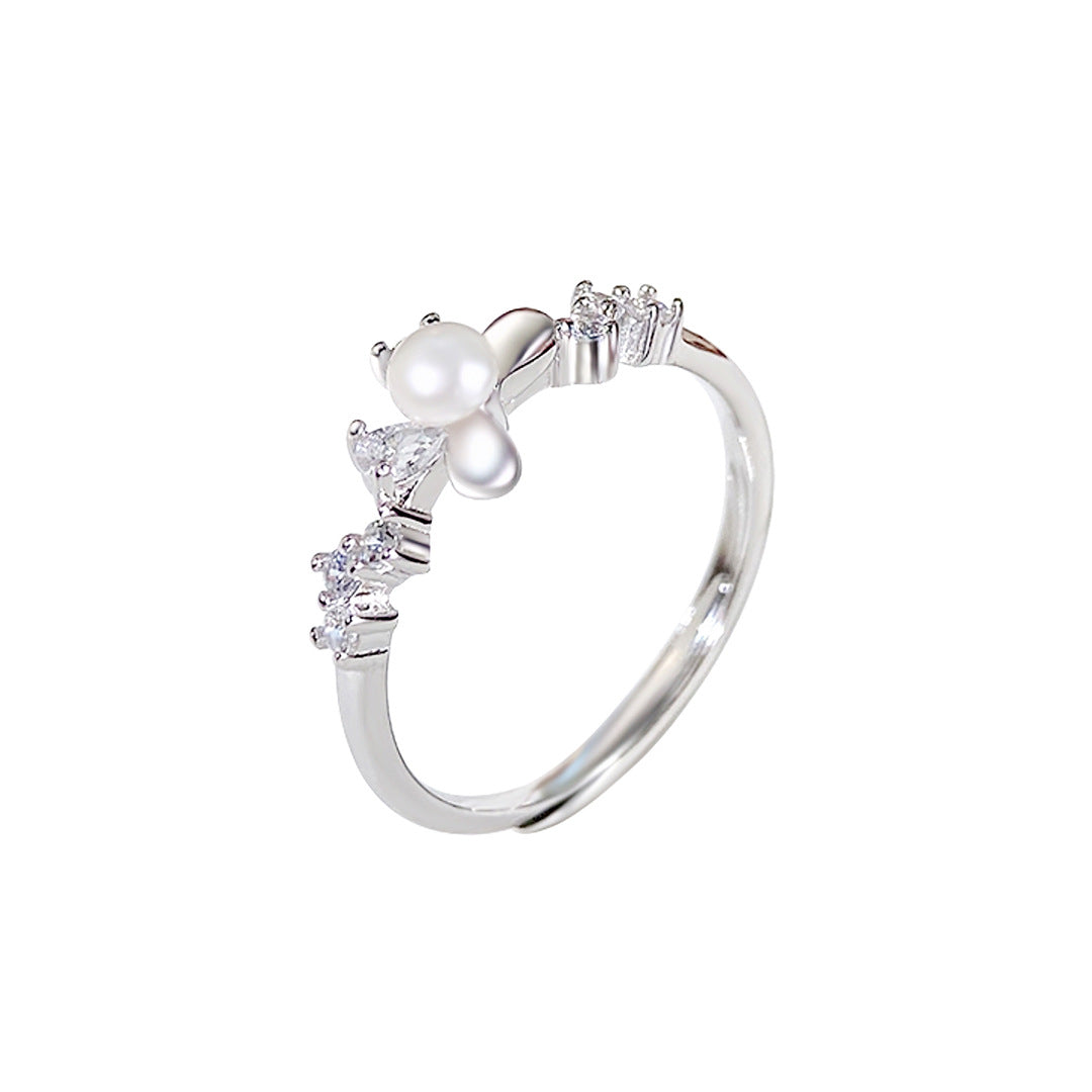 S925 Sterling Silver Freshwater Pearl Butterfly Ring — Adjustable