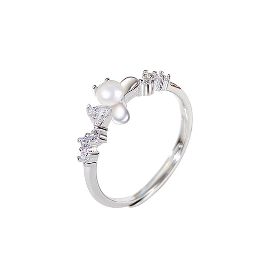 S925 Sterling Silver Freshwater Pearl Butterfly Ring — Adjustable