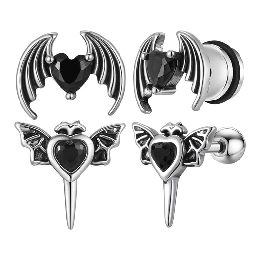 Planderful Heart Wing Stud Earrings Unisex Stainless Steel