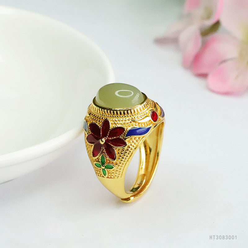 Qingshui Hetian Jade Flower Ring