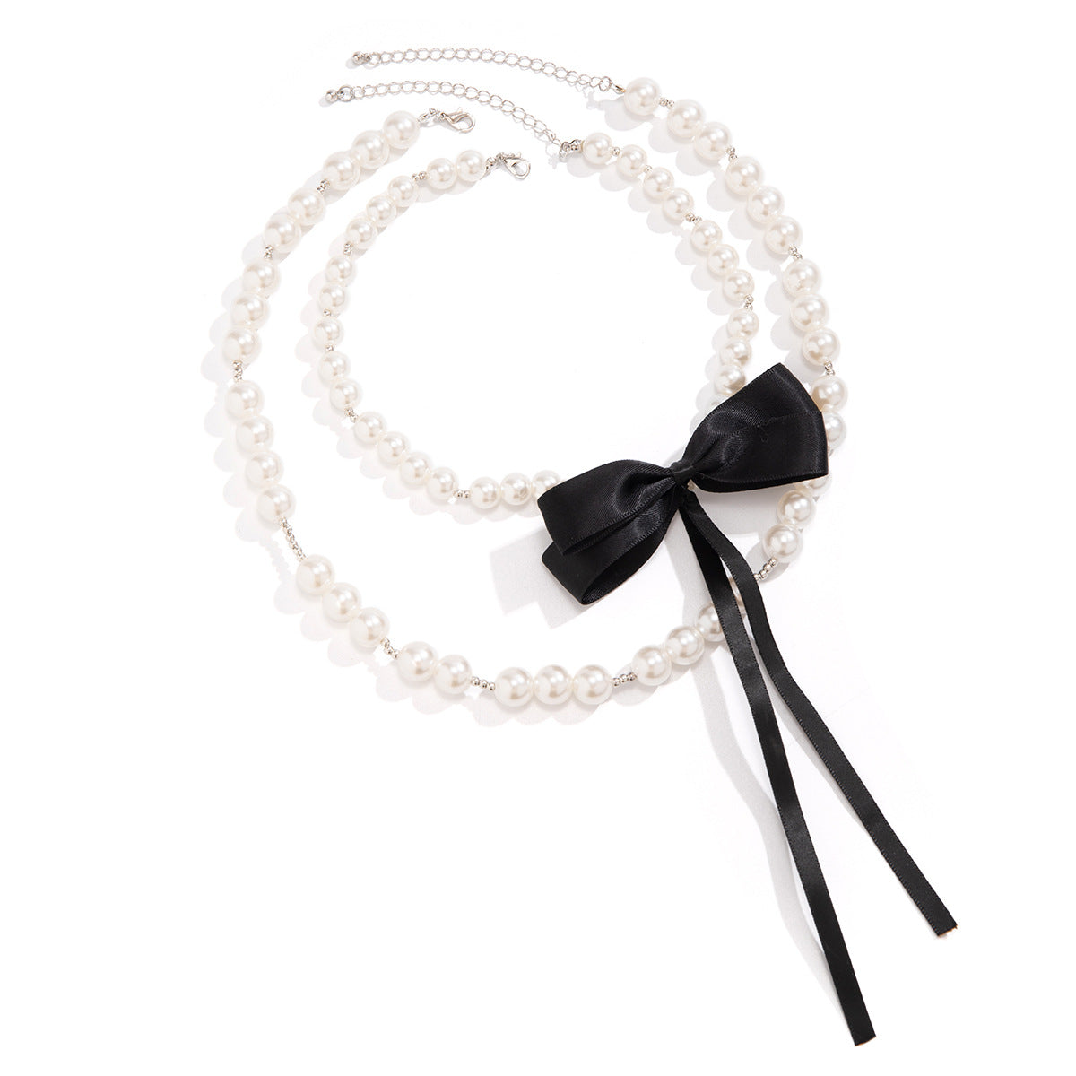 Retro Beaded Necklace with Imitation Pearl and Bow Accent