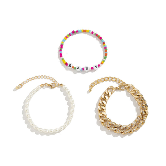 Planderful Vienna Verve Pearl Letter Bracelet For Women With Imitation Pearl And Zircon Cuban Statement Beaded Chain