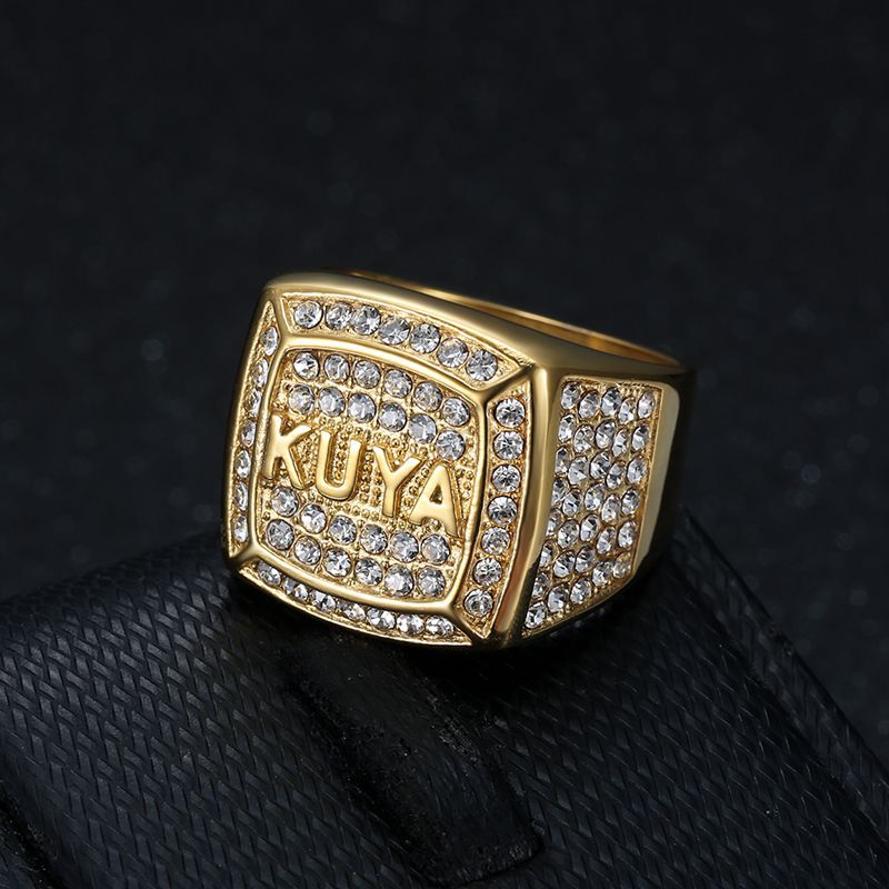 Planderful Hip Hop Ring for Men Titanium Steel Gold Plated Zircon Durable Urban Style Accessory Sizes 7 to 13