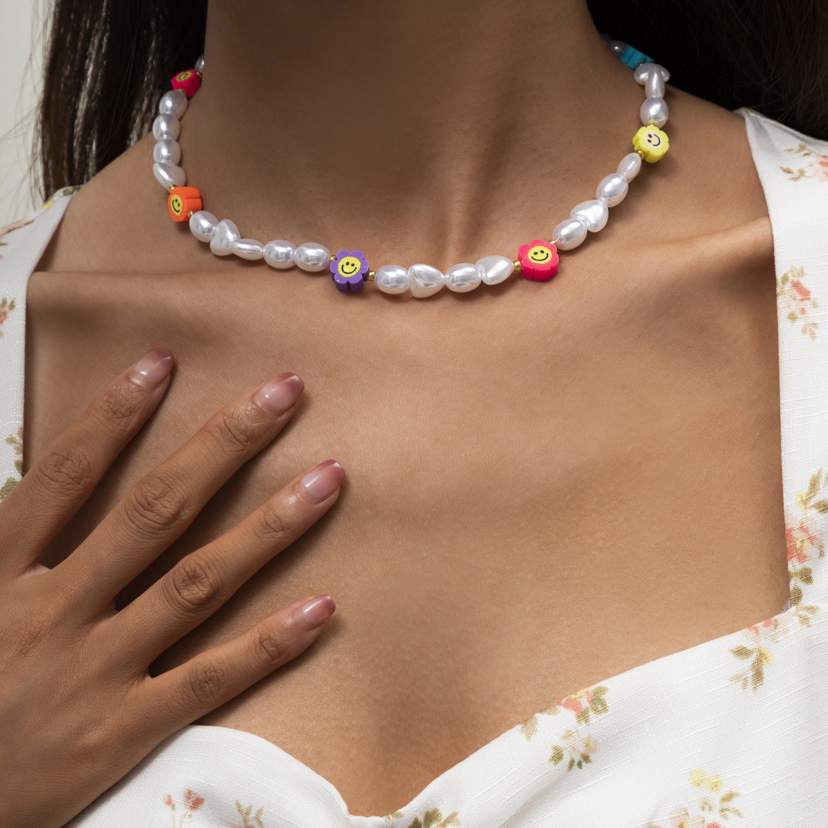 Planderful Vienna Verve Elegant Statement Necklace For Women Floral Imitation Pearl Ethnic Geometric Design
