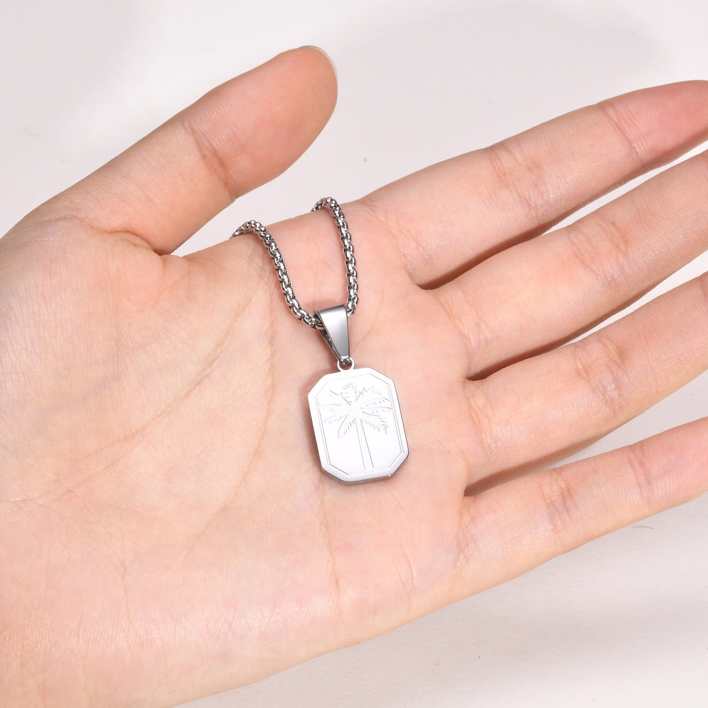 Jewelry Stainless Steel Corroded Palm Tree Pendant Necklace