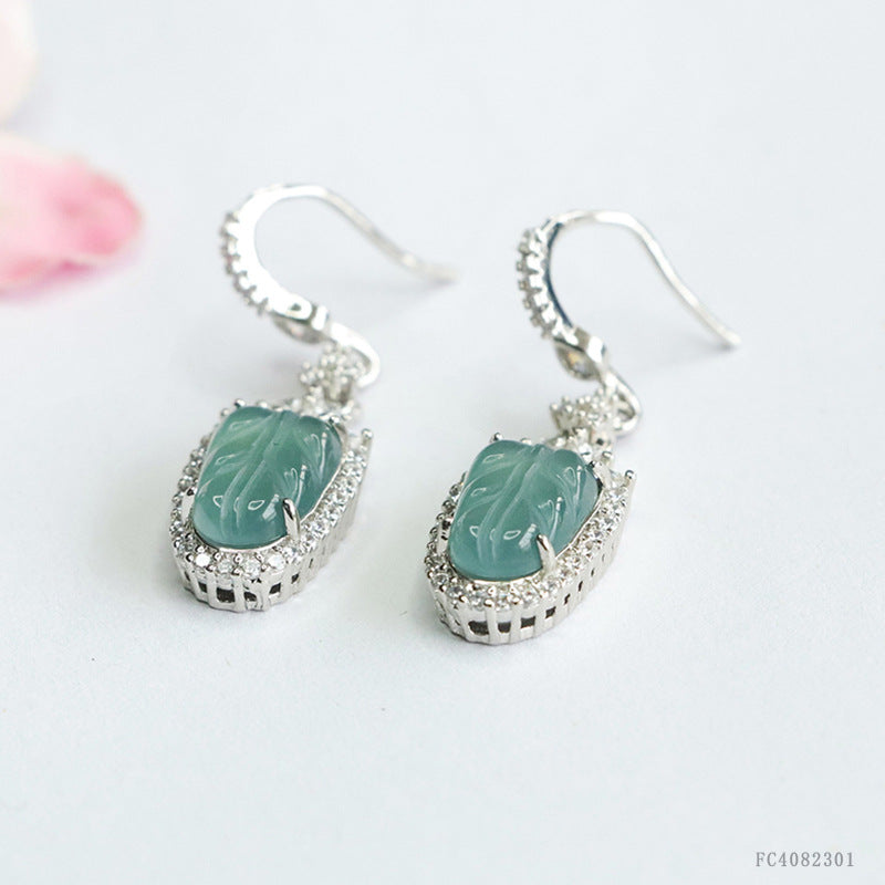 Icy Blue Jadeite Leaf Drop Earrings