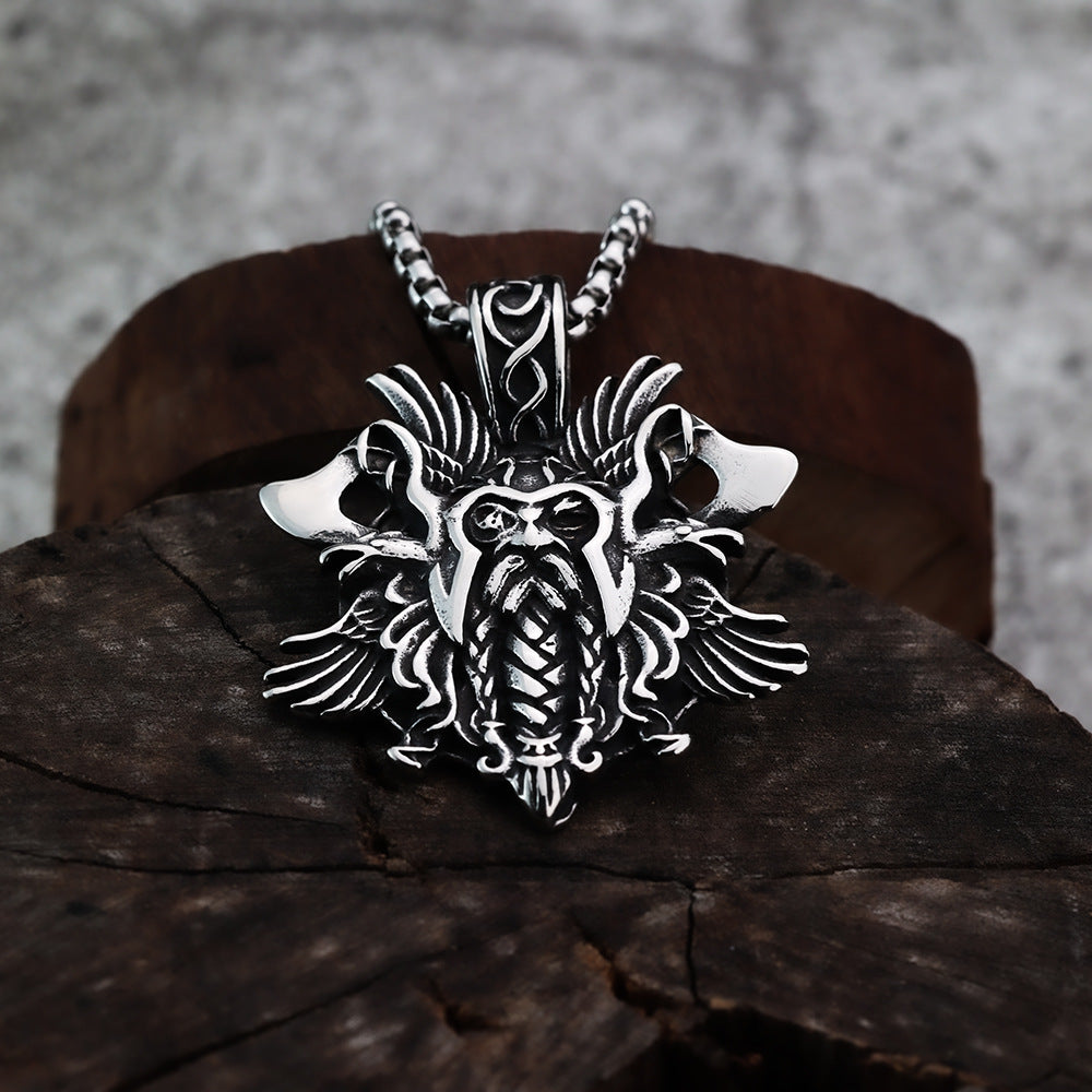 Planderful Norse Double Axe Pendant For Men Stainless Steel Titanium Necklace With Celtic Knot Charm