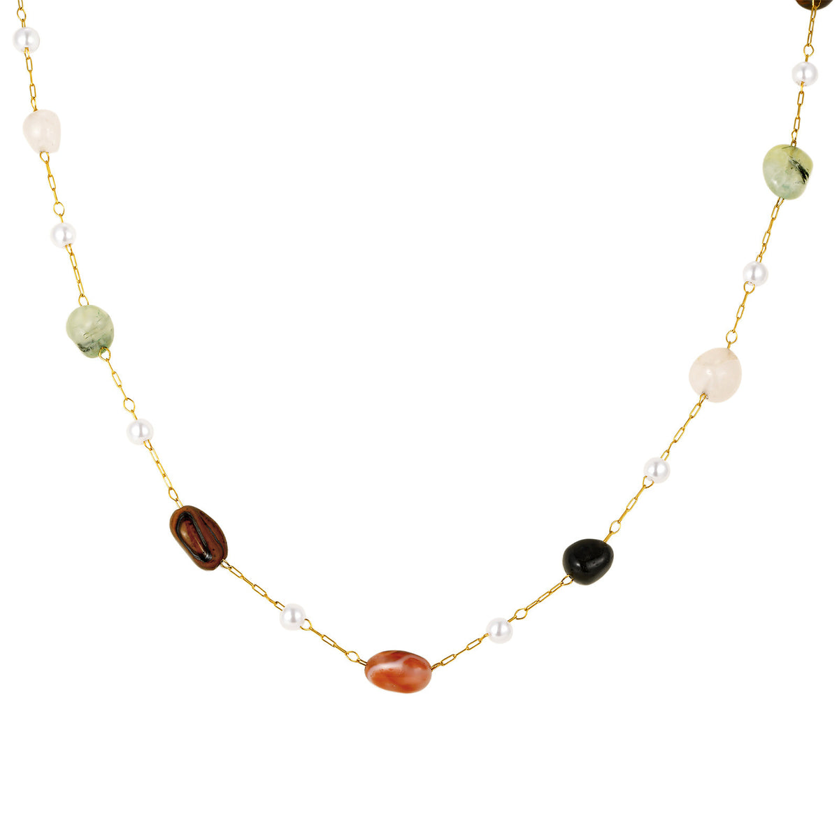 Stainless Steel Imitation Pearl Natural Stone Bead Spacer Elegant Collarbone Chain Necklace