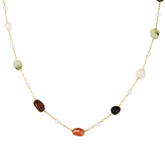 Stainless Steel Imitation Pearl Natural Stone Bead Spacer Elegant Collarbone Chain Necklace
