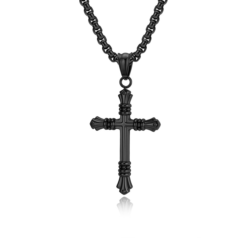 Planderful Titanium Cross Necklace for Men Retro Punk Style