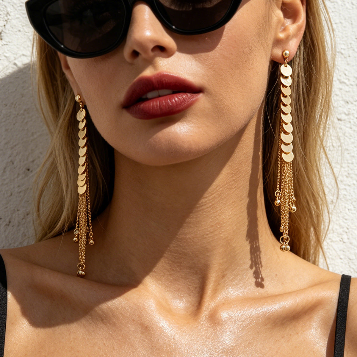 Planderful Statement Earrings Sequined Disc Fringe Rhinestone Shine For Women Bold Shimmering Rhinestones