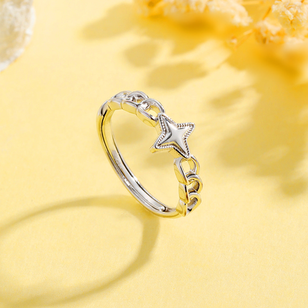 Planderful Everyday Genie – S925 Sterling Silver Tetragonal Star Ring with Adjustable Tail