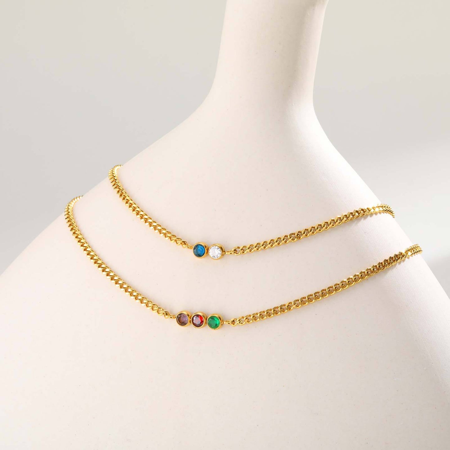 Stainless Steel European – American Cuban Chain Stylish White Blue Zircon Colored Necklace
