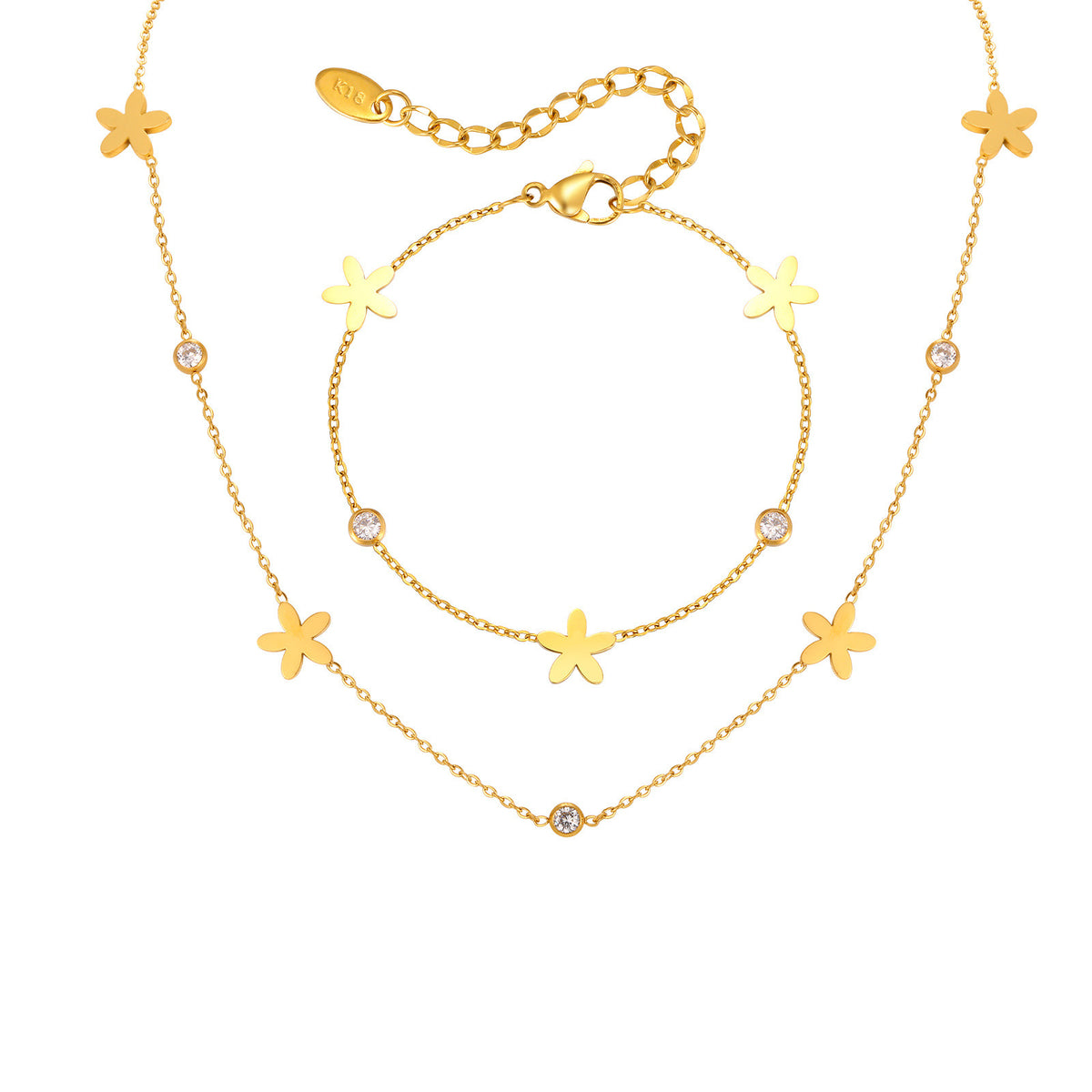 Heart Flower Zircon Stainless Steel Necklace