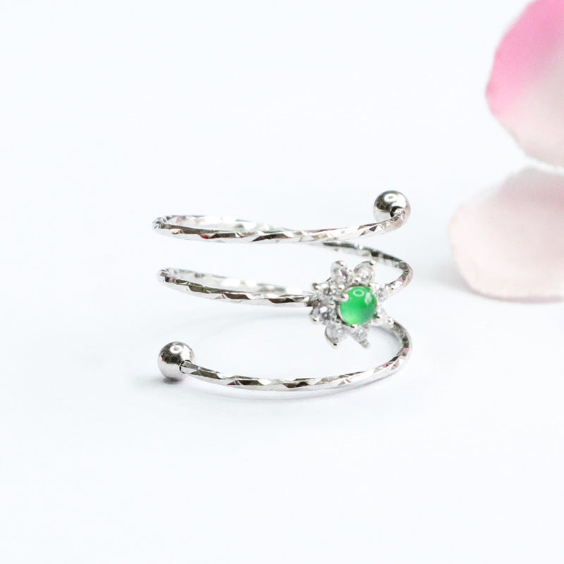 Icy Green Jadeite Sun 925 Silver Ring