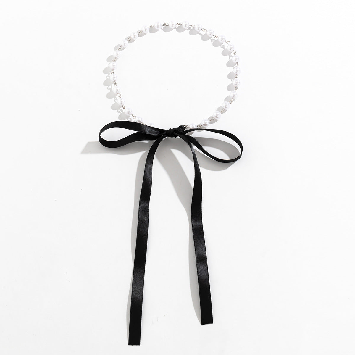 Retro Bow Clavicle Chain Necklace with DIY Lace Webbing, Pearls - Vienna Verve Collection