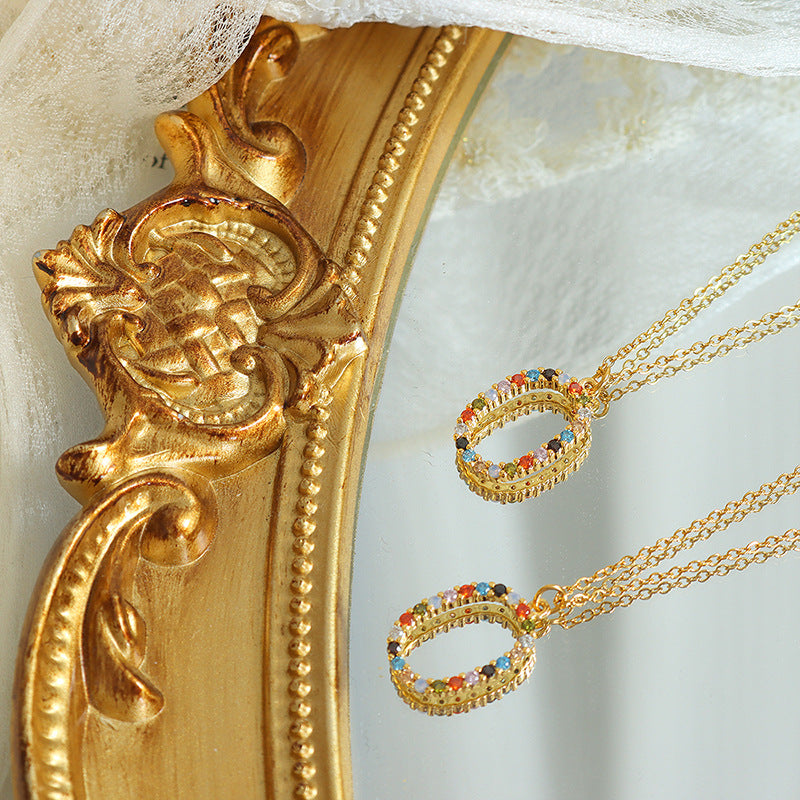 Luxurious Copper Pendant Necklace with Vibrant Zircon Inlay and European Influence