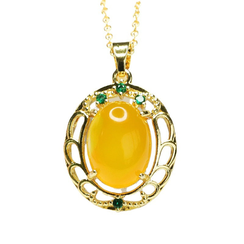 Oval Yellow Chalcedony Hollow Zircon Pendant