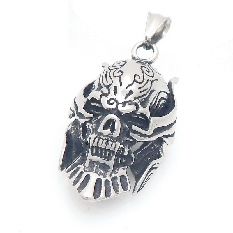 Viking Warrior Helmet Buddha Head Pendant, Dark Gothic Wind Lightning Red Eye Skull Necklace