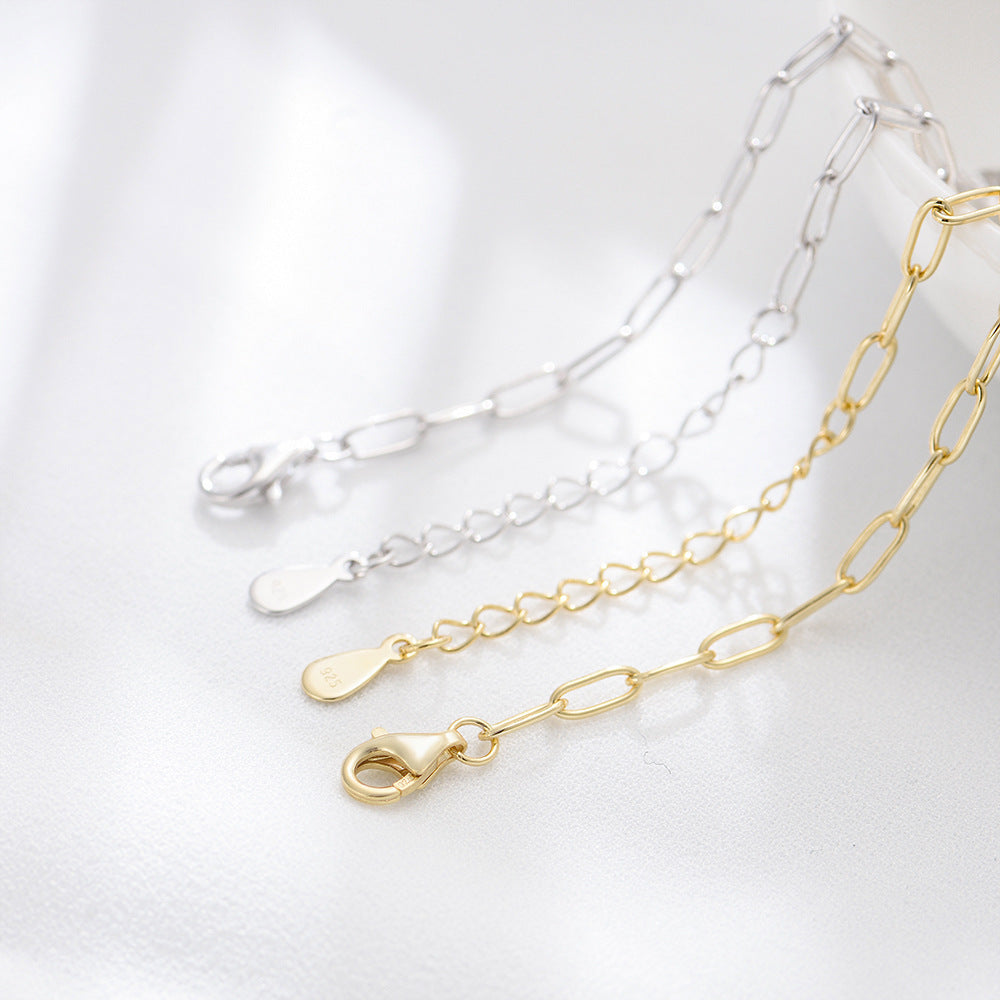 Design Sense Micro-Inlaid Zircon Chain Texture S925 Sterling Silver Bracelet