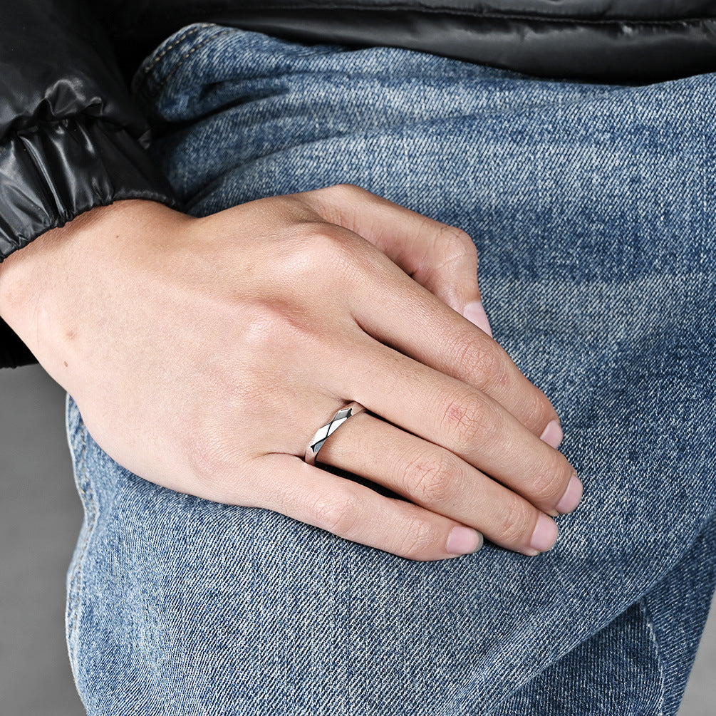 Steel Ring – Elegant Geometric Rhombus Design Everyday Wear For Modern Hipster Style
