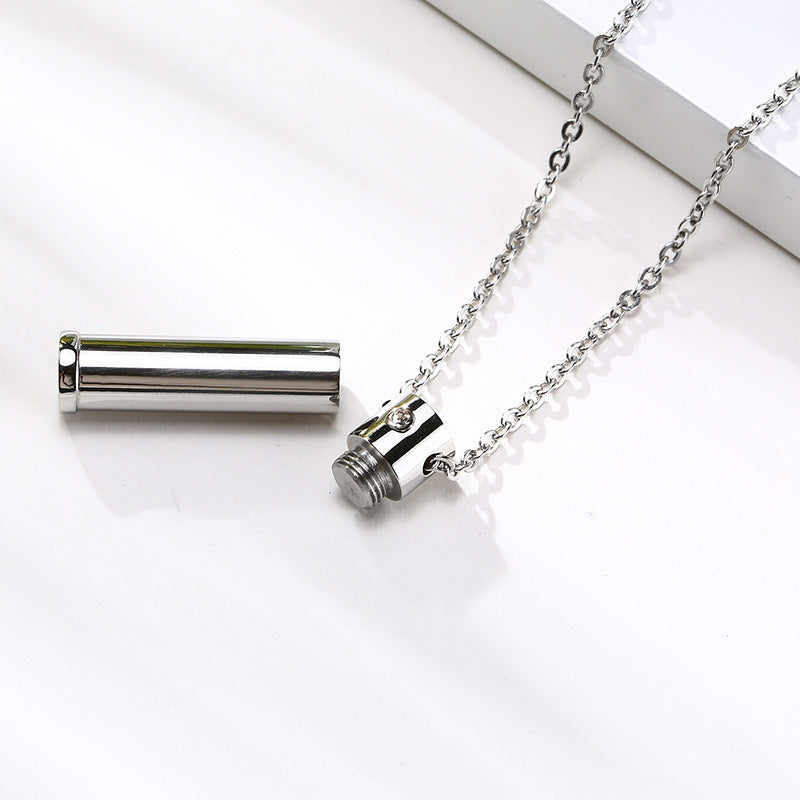 Sweater Chain Stainless Steel Single Zircon Open Urn Pendant