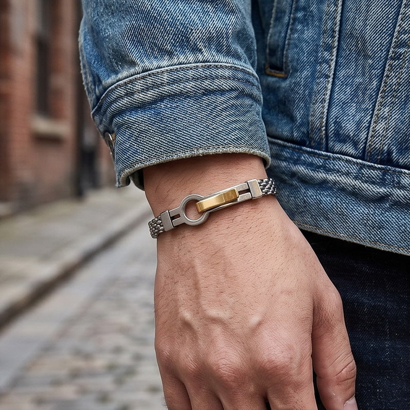 Adjustable Extension Chain – Rock Bottle Opener Shape Bent Mesh Chain Stainless Steel Bracelet