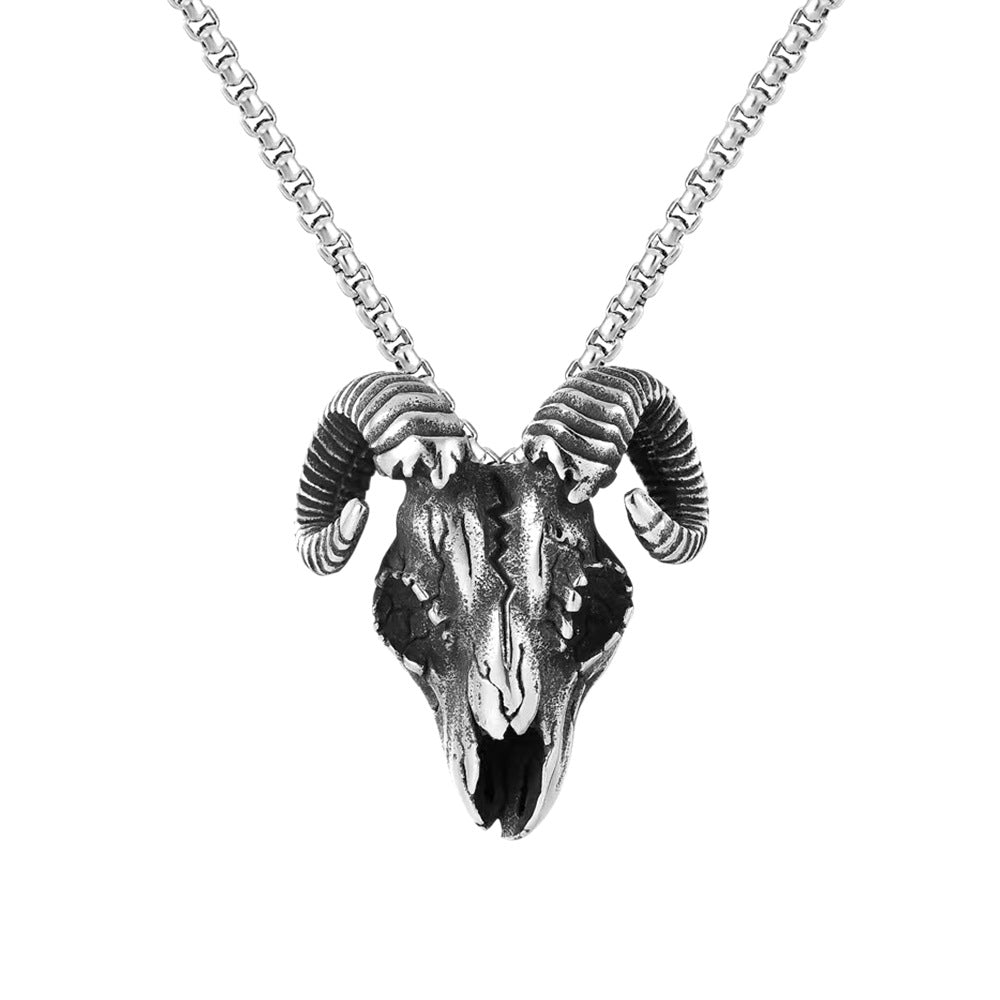 European American Retro Titanium Steel Sheep's Head Necklace