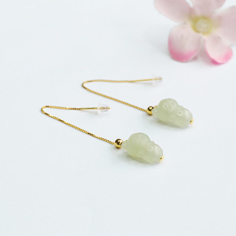 Sterling Silver Tiger Jade Thread Earrings from Planderful Collection