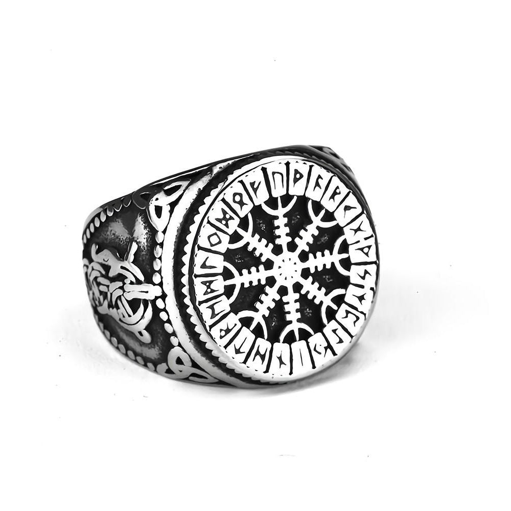 European And American Jewelry Wholesale Men's Titanium Steel Ring Viking Snowflake Compass Rune Stainless Steel Ring