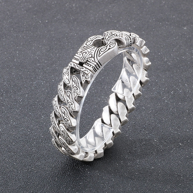 Planderful Mens Titanium Steel Bracelet Tang Grass Pattern