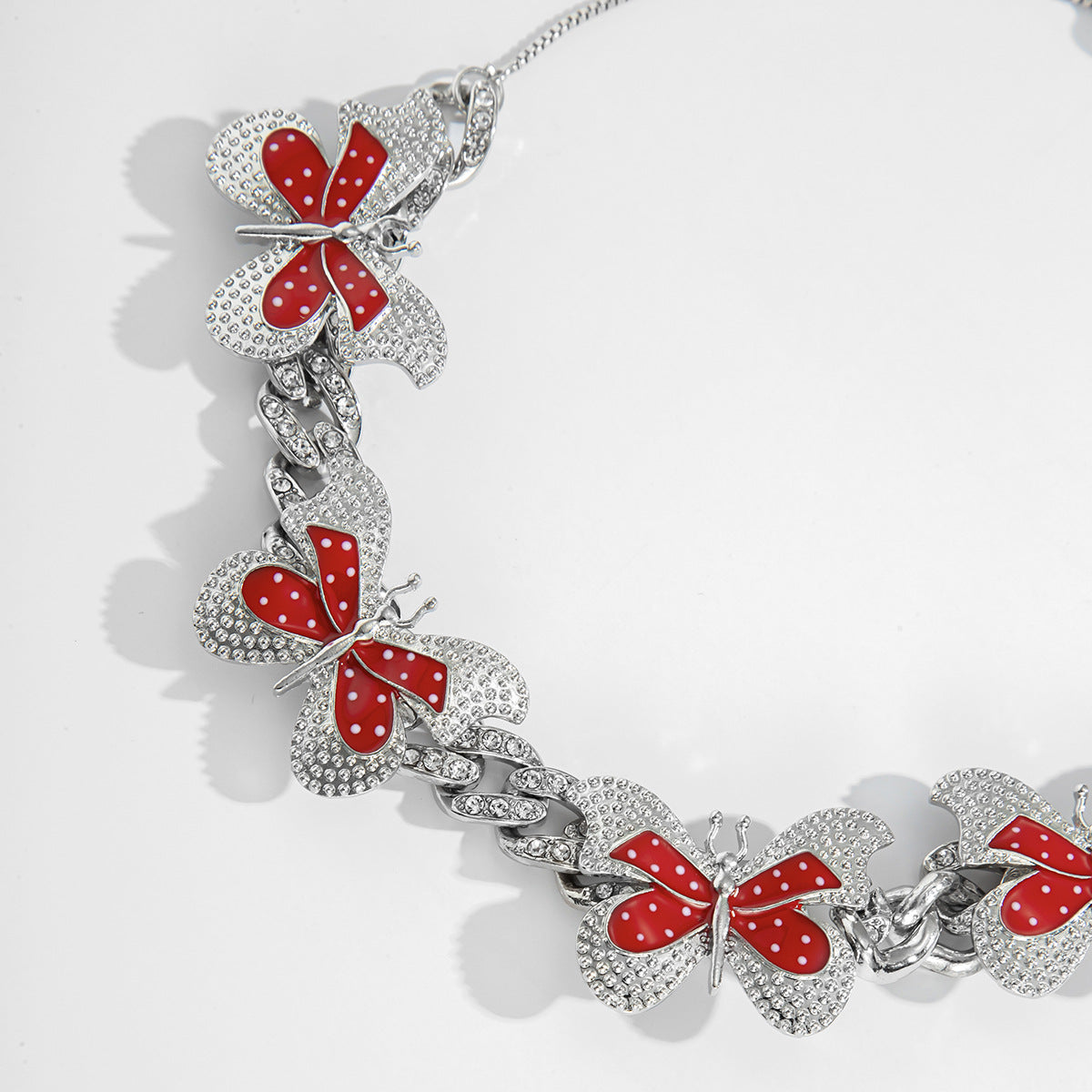 Planderful Vienna Verve CZ Cuban Chain Necklace For Women Adjustable Butterfly Charm