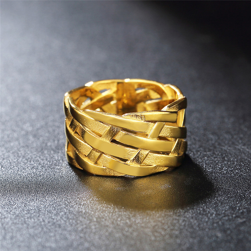 Planderful Unisex Stainless Steel Ring Weave Wide Titanium Shield Everyday Genie Collection