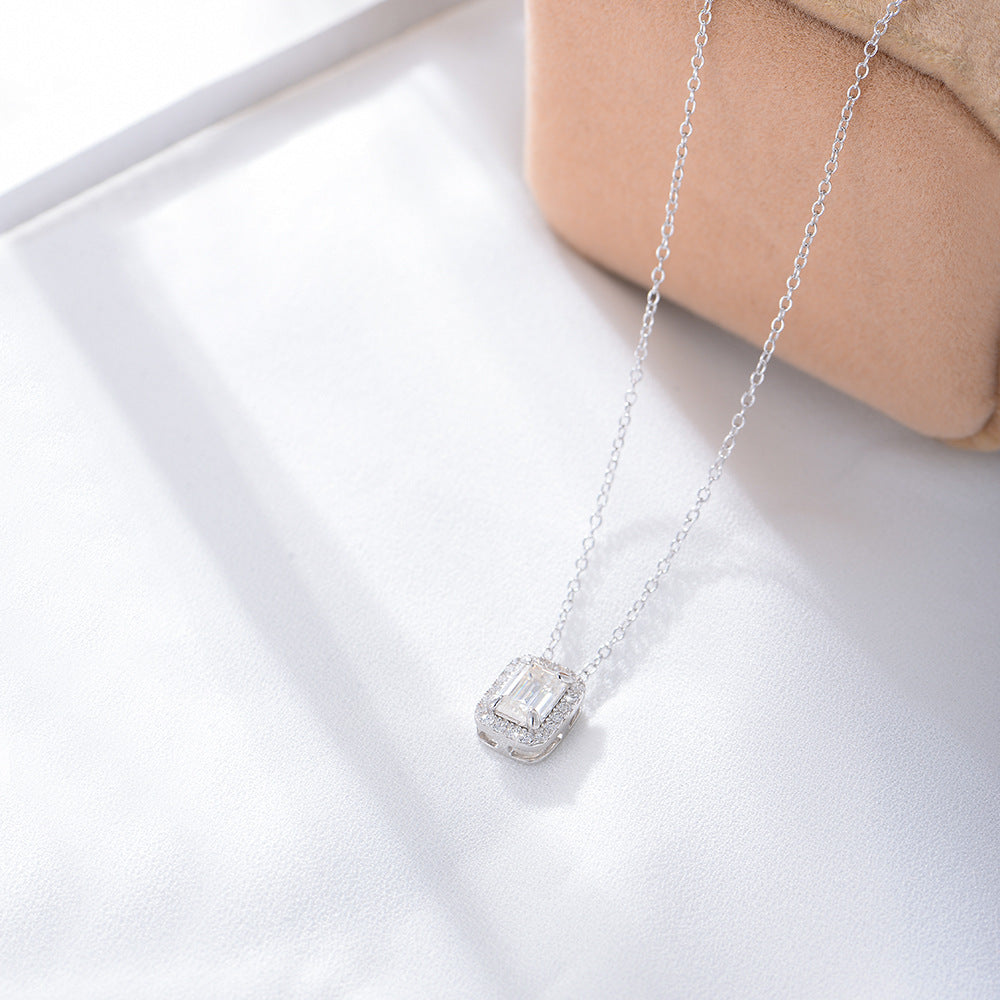 Zircon Sterling Silver Necklace Square Decoration Retro
