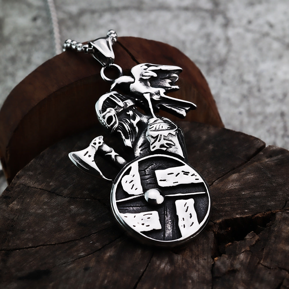 Nordic Viking Warrior Axe Shield Pendant Necklace for Men