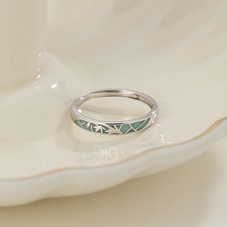 Planderful 925 Sterling Silver Ring Featuring Enamel Porcelain Orchid Blue White Chinese Style For Women