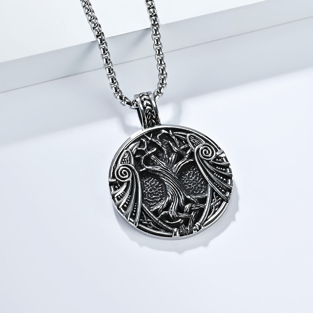 Planderful Personalized Viking Tree of Life Necklace Titanium Steel Unisex Gift for Him or Her Retro Style