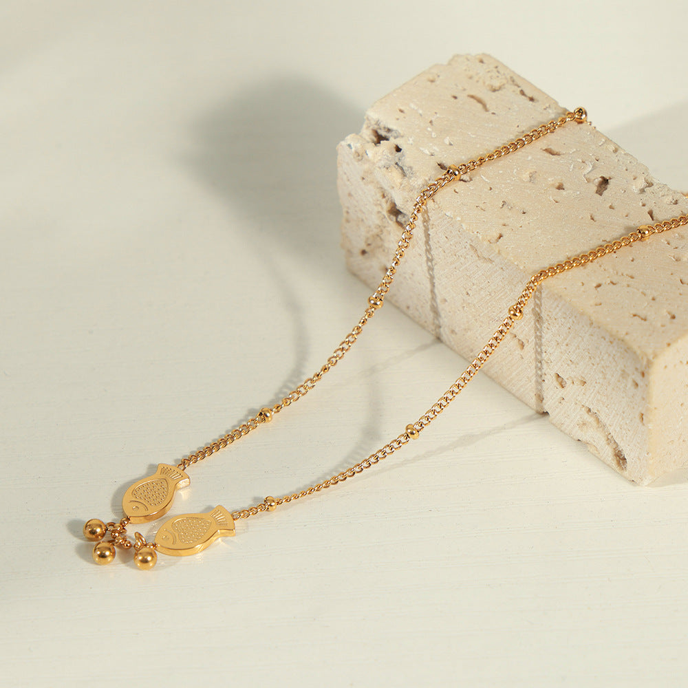 Pisces Bead Necklace with Koi Design - Chinese Style Titanium Steel Chain