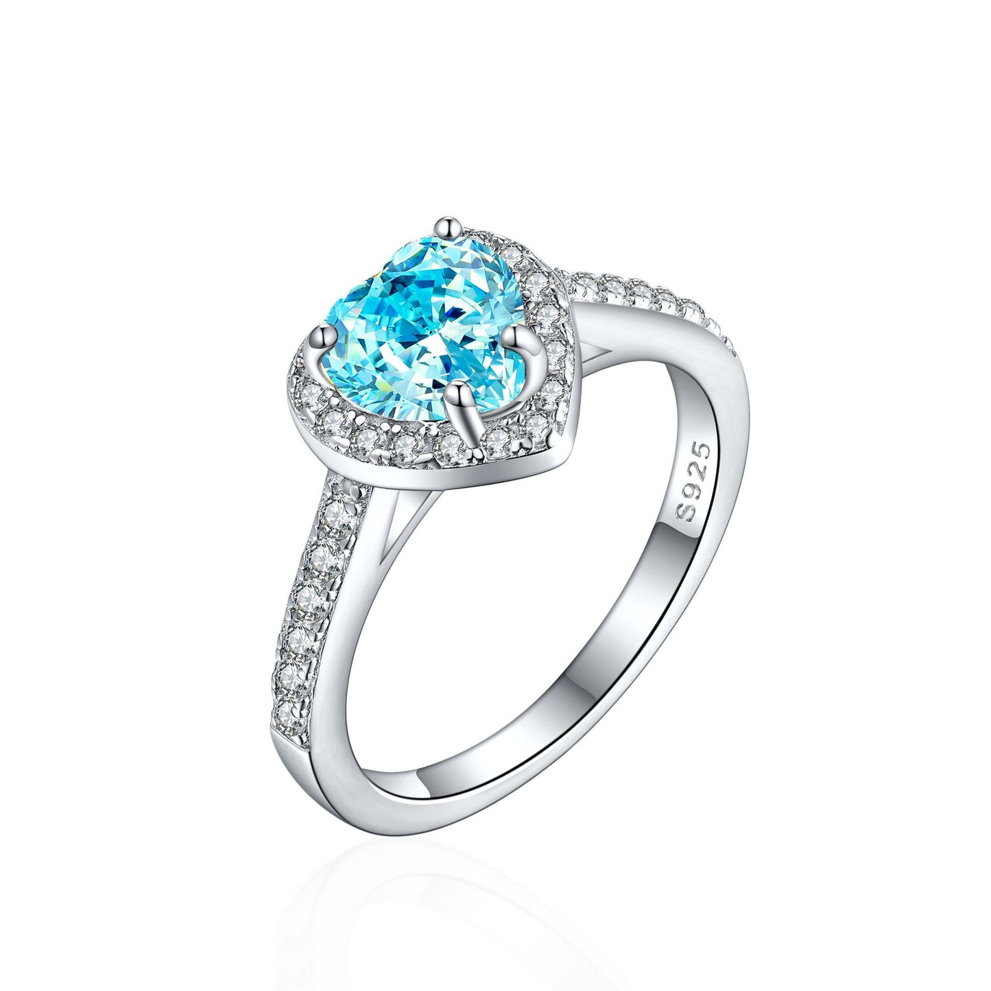 New 925 Sterling Silver 1ct Flame Ice Heart-Shaped Love Ring