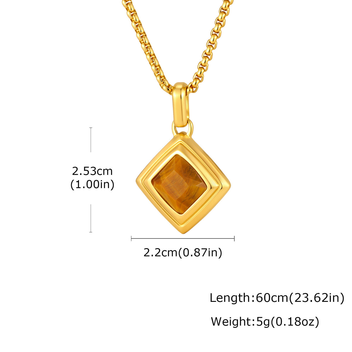 Men's Stainless Steel Square Tiger's Eye Stone Pendant Necklace Punk Stacked Wear
