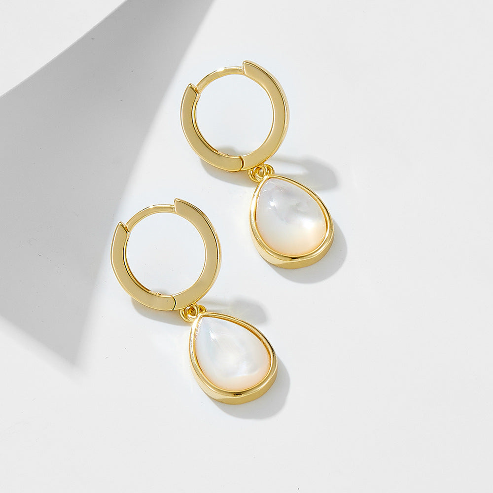 S925 Sterling Silver Drop-Shaped Natural White Shell Earrings, Earrings