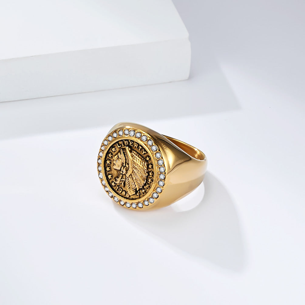 Planderful Titanium Zircon Ring For Men Hip Hop Style Bold