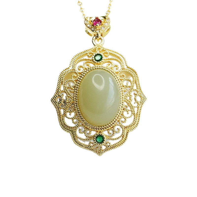 Hetian Jade Oval Heart-Bail Pendant — No Chain